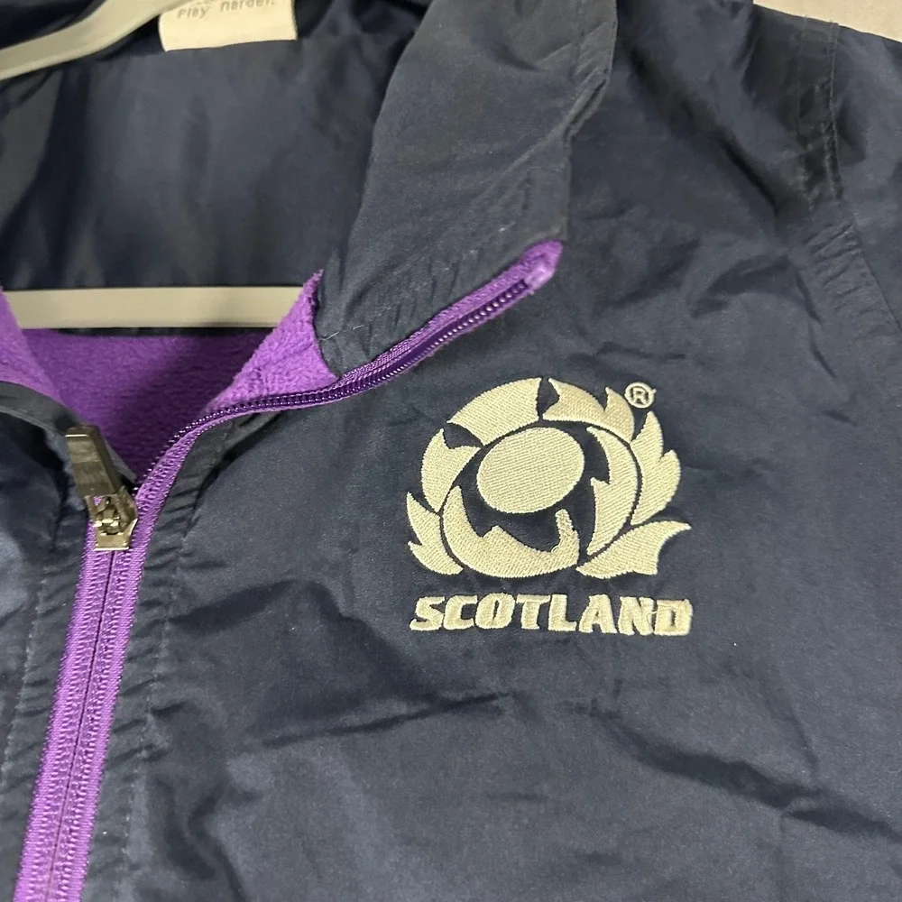 Macron Scotland Rugby Jacket Mens XL Navy Blue Fleece Lined Windbreaker